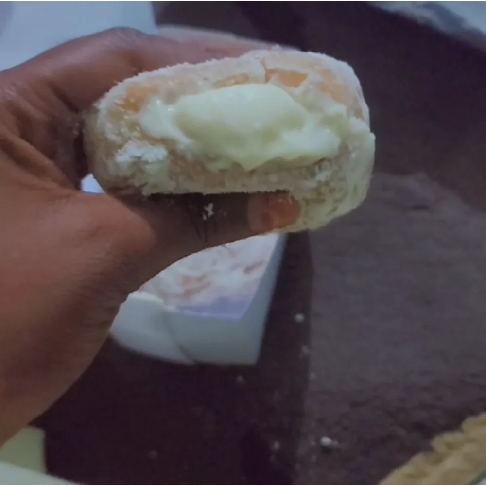 Side view of milky doughnut