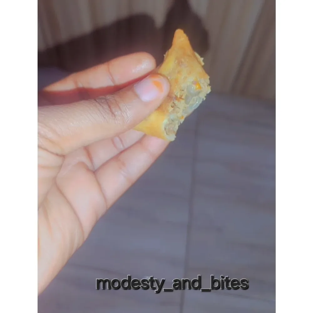Side view of fried samosa